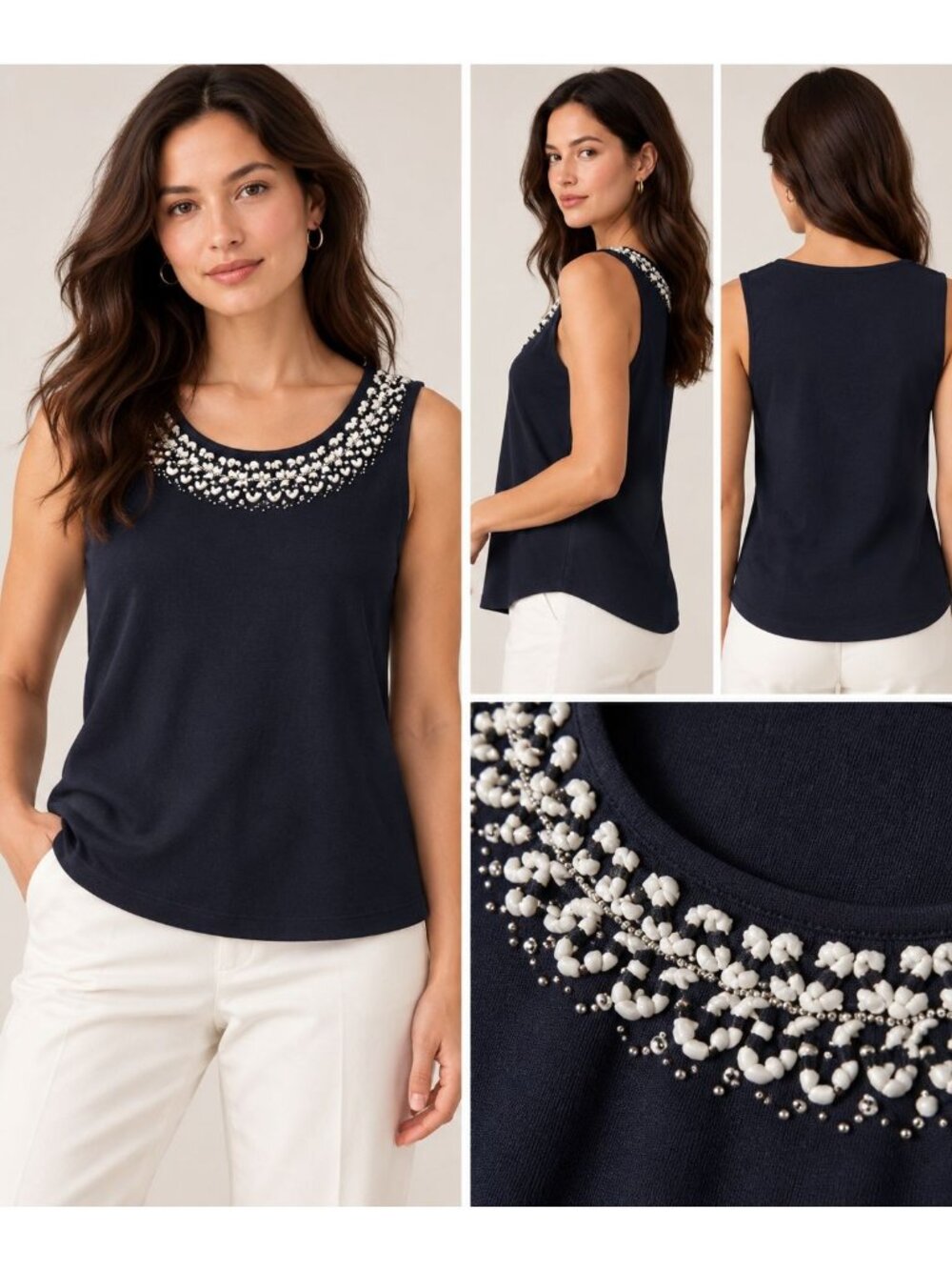 Ann Taylor Factory Embellished Black Sleeveless Tank Top XS Cotton Blend